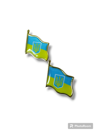 Значок патриотический. брошка с флагом и гербом. желто-голубой значок1 фото