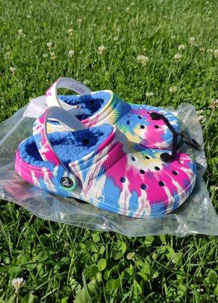 Крокси 🟥crocs classic lined tie dye clog black/multi