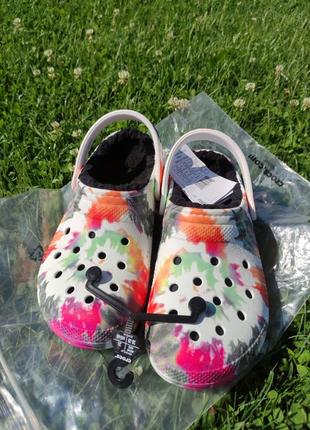 Крокси 🟥crocs classic lined tie dye clog black/multi3 фото