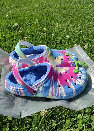 Крокси 🟥crocs classic lined tie dye clog black/multi1 фото