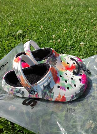 Крокси 🟥crocs classic lined tie dye clog black/multi