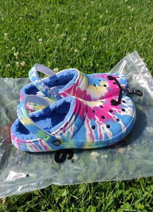 Крокси 🟥crocs classic lined tie dye clog black/multi