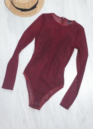 Боди с длиным рукавом/боди сеточка/ прозрачное боди с аппликацией цветов