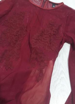 Боди с длиным рукавом/боди сеточка/ прозрачное боди с аппликацией цветов