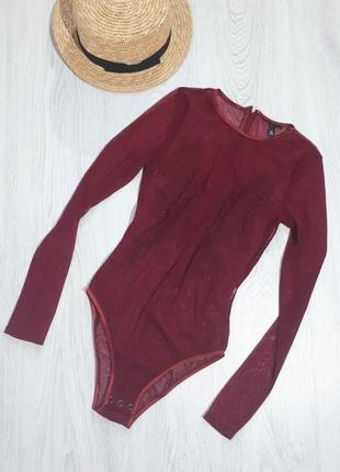 Боди с длиным рукавом/боди сеточка/ прозрачное боди с аппликацией цветов