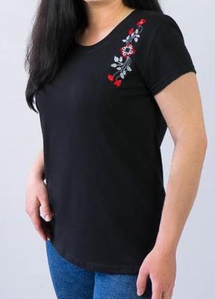 Черная футболка с вышивкой, патриотическая футболка вышиванка2 фото