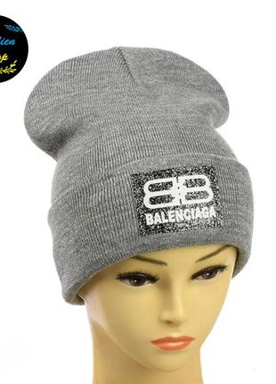 ● женская шапка с отворотом - balenciaga / баленсиага - серый ●