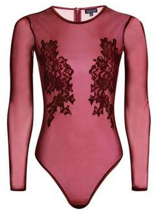 Боди с длиным рукавом/боди сеточка/ прозрачное боди с аппликацией цветов