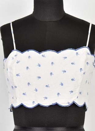 Льняной топ цветочный белый голубой h&m лен лён новый летний рубашка натуральный легкий укроп корсет6 фото