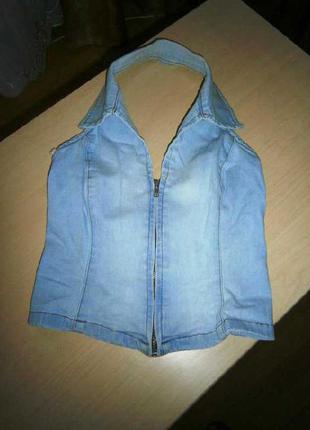 Джинсовая жен. майка на молнии с воротником мр