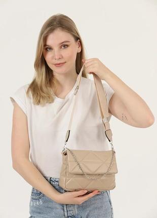 Модна молочна кремова бежева сумка каркасна багет жіноча сумочка нова але з дефектом 31451 фото