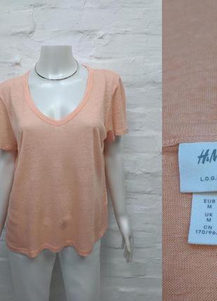 H&m linen футболка из льна персикового цвета1 фото