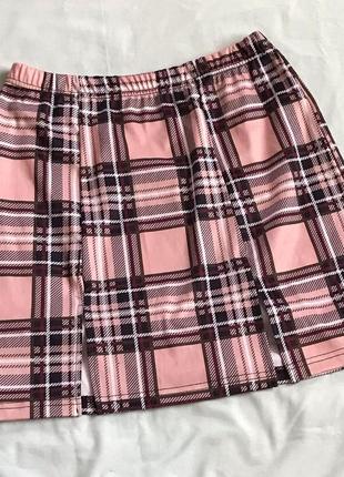 Юбка розовая в клетку с разрезами от shein 90s 00s y2k