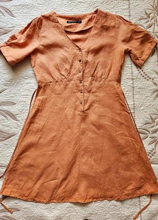 Платье льняное оранжевое, размер 381 фото