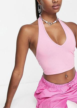 Розовый хлопковый кроп топ халтер