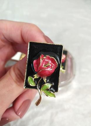 Серьги пусеты цветы под ретро винтаж шарики черные эмаль цветок роза красная3 фото