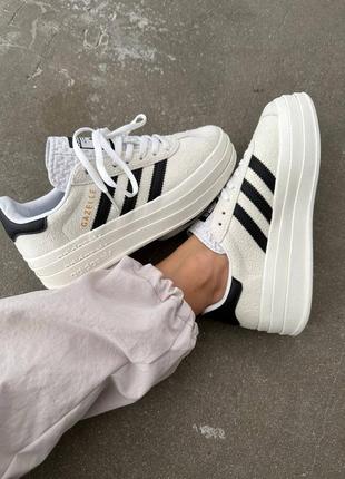 Жіночі кросівки кеди adidas gazelle bold « cream / black » premium