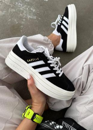 Женские кроссовки кеды adidas gazelle bold « black / white» premium