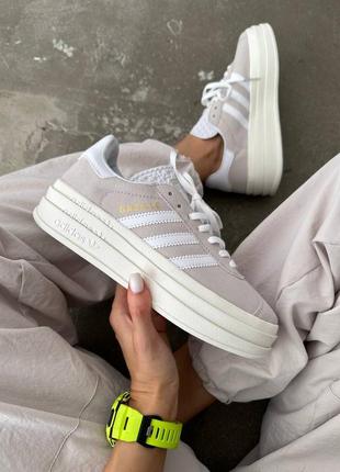 Жіночі кросівки кеди adidas gazelle bold « light grey » premium