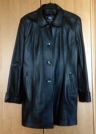 Нова жіноча подовжена чорна куртка, пальто, плащ , френч з натуральної шкіри