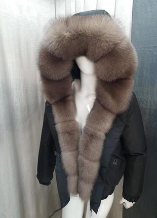 Стильная зимняя куртка с натуральным мехом песца, теплая зимняя куртка с натуральным мехом песца, мех снимается