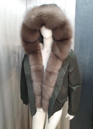 Стильная зимняя куртка с натуральным мехом песца, теплая зимняя куртка с натуральным мехом песца, мех снимается9 фото
