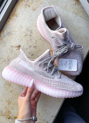 Знижка 36 yeezy 350 pink full reflective жіночі рожеві рефлективні кросівочки скидка женские розовые кроссовки  рефлектив