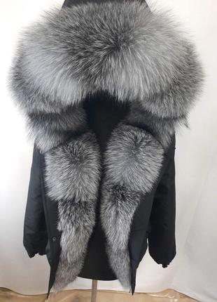 Черная короткая зимняя куртка с мехом песца, можно зимняя куртка с натуральным мехом песца7 фото