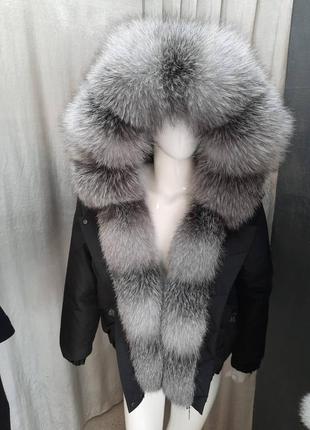 Стильная зимняя куртка с натуральным мехом песца, доступные размеры с 42 по 563 фото