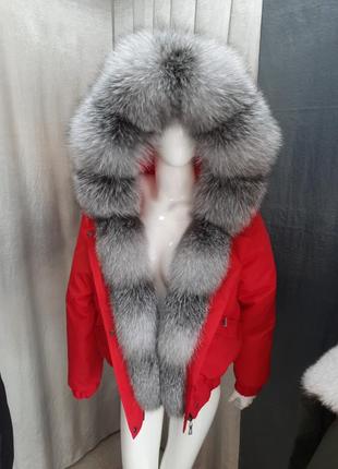 Стильная зимняя куртка с натуральным мехом песца, доступные размеры с 42 по 564 фото