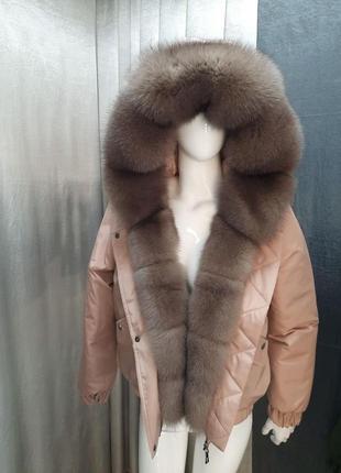 Стильная зимняя куртка с натуральным мехом песца, доступные размеры с 42 по 569 фото