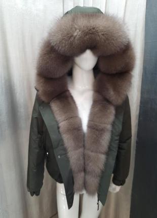 Стильная зимняя куртка с натуральным мехом песца, доступные размеры с 42 по 567 фото