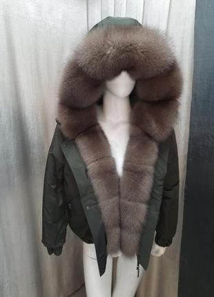 Стильная зимняя куртка с натуральным мехом песца, доступные размеры с 42 по 568 фото