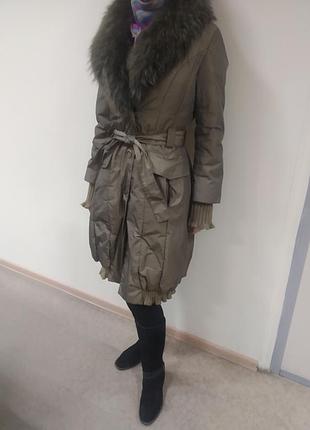 Нереально крутой плащ-пуховик на зиму!! натуральный мех