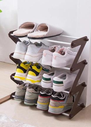 Полиця для взуття органайзер компактний стійка складана shoe rack yh 8802 зберігання речей та взуття 5 полиць. колір: коричневий1 фото