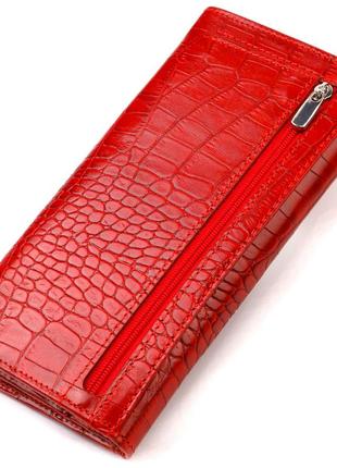 Оригинальный женский кошелек из натуральной фактурной кожи с тиснением под крокодила canpellini 21827 красный2 фото