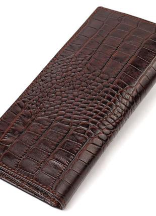 Вертикальний гаманець без застібки з натуральної шкіри з тисненням під крокодила canpellini 21905 коричневий2 фото