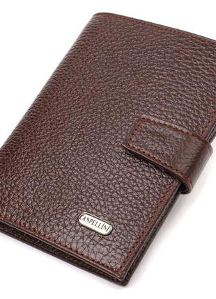 Зручний вертикальний чоловічий гаманець середнього розміру з натуральної шкіри флотар canpellini 21737 коричневий