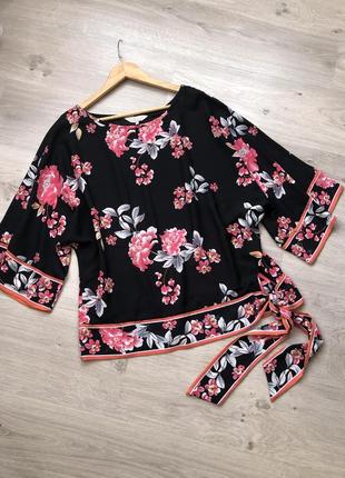 Шифоновая блуза, блуза с цветами, стильная блузка, рукава 3/41 фото