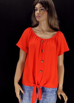 Брендовая ярко-оранжевая блузка на завязках "m&co". размер uk12.