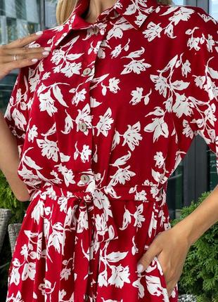 Платье женское длинное миди легкое летнее на лето праздничное нарядное цветочное повседневное белое черное красное зеленое бежевое с поясом батал4 фото