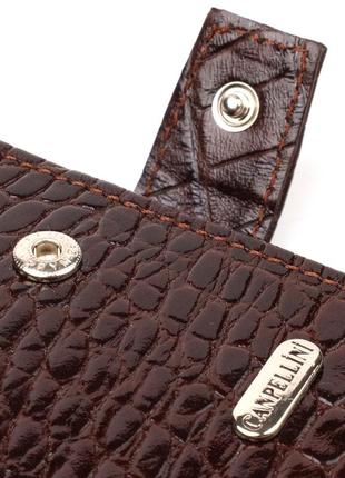Шикарный мужской бумажник из натуральной кожи с тиснением под крокодила canpellini 21729 коричневый3 фото