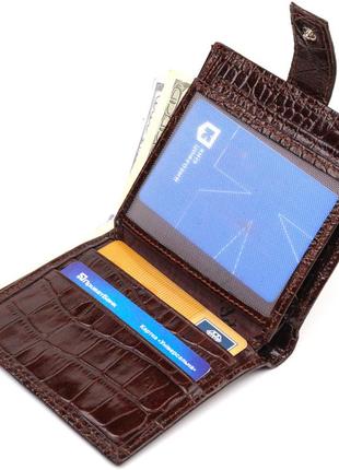 Шикарный мужской бумажник из натуральной кожи с тиснением под крокодила canpellini 21729 коричневый4 фото