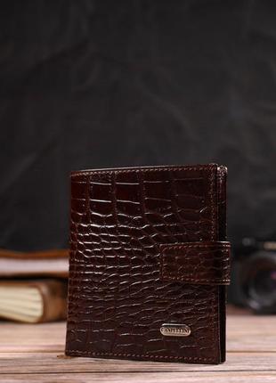 Шикарный мужской бумажник из натуральной кожи с тиснением под крокодила canpellini 21729 коричневый6 фото