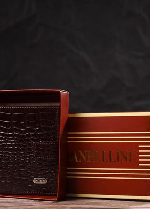Шикарный мужской бумажник из натуральной кожи с тиснением под крокодила canpellini 21729 коричневый8 фото