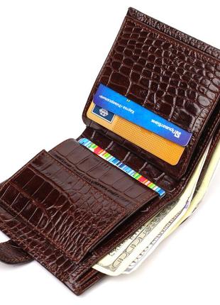 Шикарный мужской бумажник из натуральной кожи с тиснением под крокодила canpellini 21729 коричневый5 фото