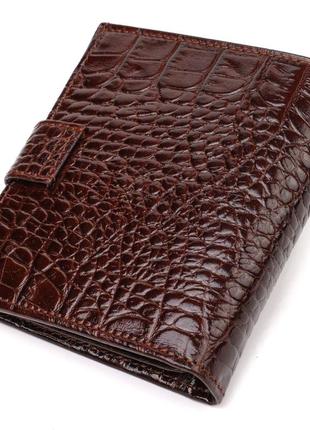 Шикарный мужской бумажник из натуральной кожи с тиснением под крокодила canpellini 21729 коричневый2 фото