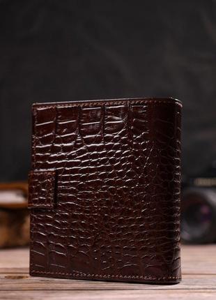 Шикарный мужской бумажник из натуральной кожи с тиснением под крокодила canpellini 21729 коричневый7 фото