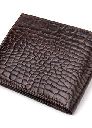 Чоловічий гаманець без застібки з натуральної шкіри з тисненням під крокодила canpellini 21763 коричневий2 фото