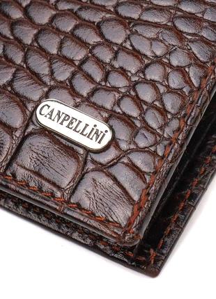 Чоловічий гаманець без застібки з натуральної шкіри з тисненням під крокодила canpellini 21763 коричневий5 фото